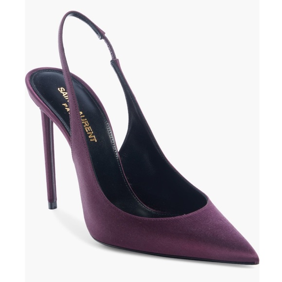 Saint Laurent Purple Slingback Heels Zoe Pointed Toe Pump YSL Gem Purple 37 - Picture 1 of 8
